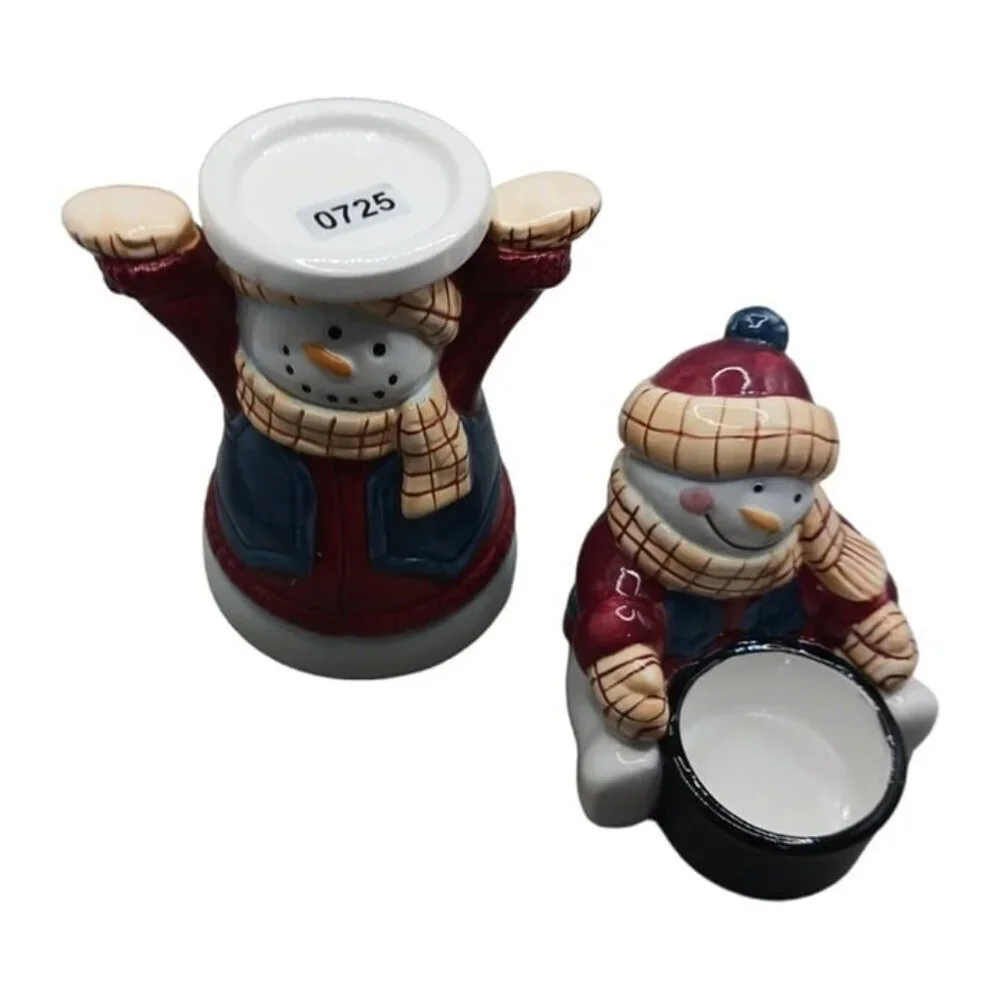 Set of 2 snowman tea light candle holder